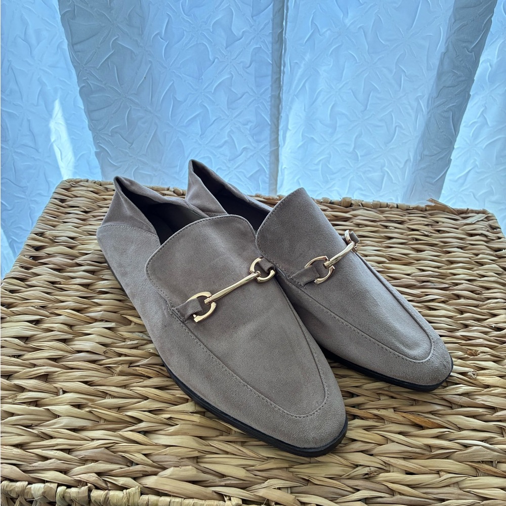 Women’s Taupe Loafers with Gold Accent